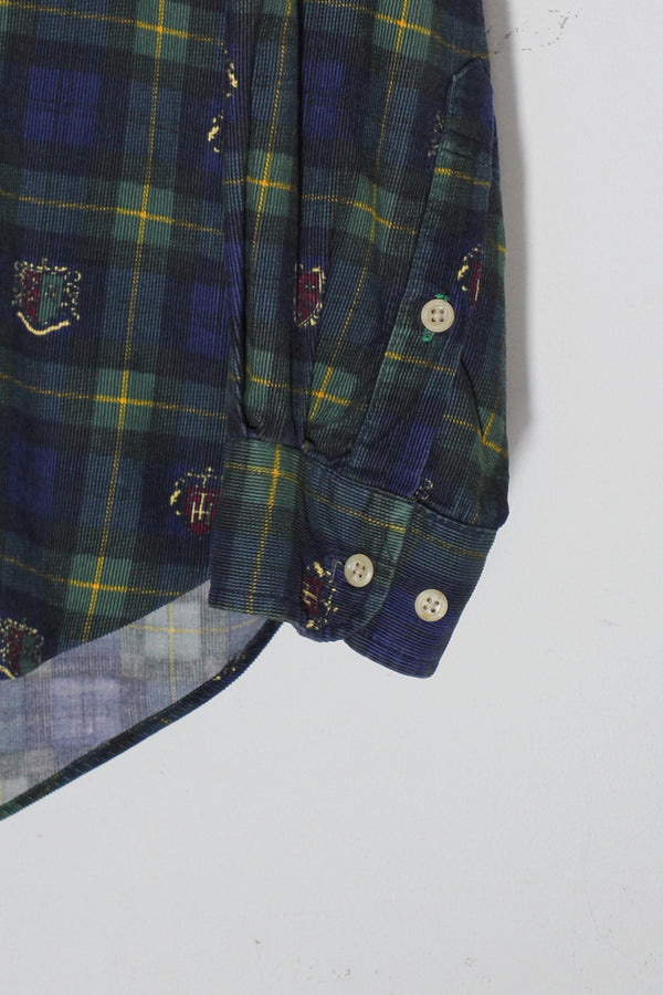 90'S L/S EMBLEM CHECK BD CORDUROY SHIRT / BLACK WATCH [SIZE: M USED]