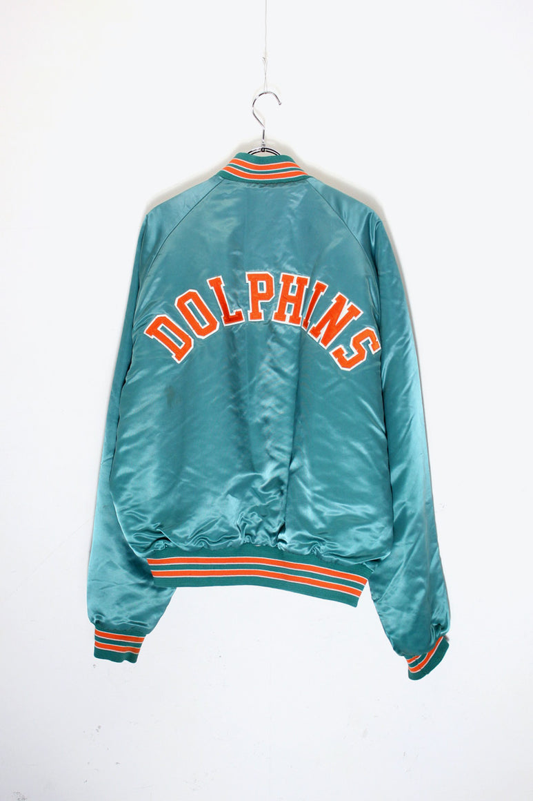 MADE IN USA 90'S 90'S MIAMI DOLPHINS NFL NYLON STADIUM JACKET / EMERALD GREEN［ SIZE: XL USED ]