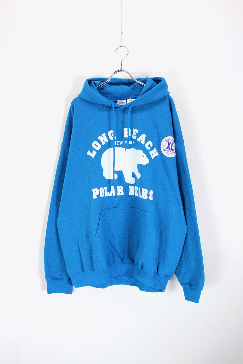 LOGO BEAR PRINT PULLOVER SWEAT HOODIE / TURQUOISE [SIZE: XL USED]