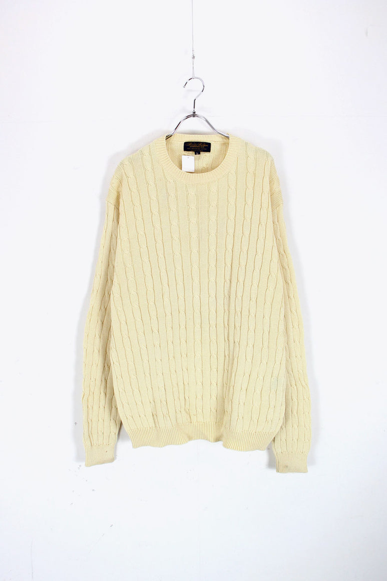 MADE IN INDIA 90'S COTTON SWEATER / LIGHT YELLOW [SIZE: XL USED]