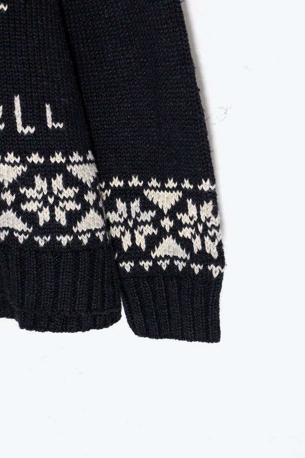 HI-NECK NORDIC PATTERN LINEN COTTON KNIT SWEATER / BLACK / WHITE / RED［ SIZE: XL USED ]