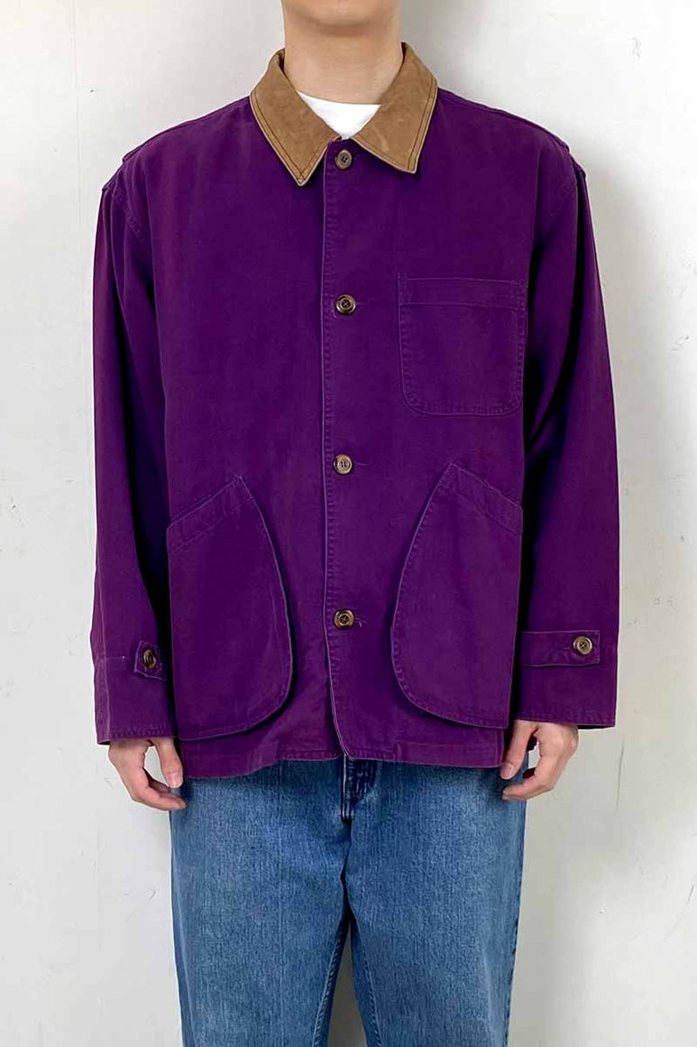 90'S LEATHER COLLAR HUNTING JACKET / PURPLE [SIZE: M USED]