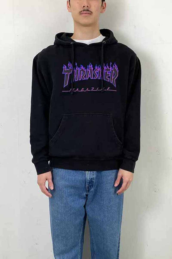 THRASHER LOGO PRINT SWEAT HOODIE USA Model / BLACK [SIZE: M USED]
