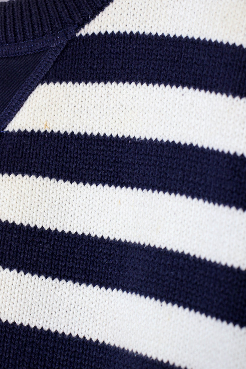 90'S COLOR BLOCK BORDER COTTON KNIT / RED / NAVY［ SIZE: XL USED ]
