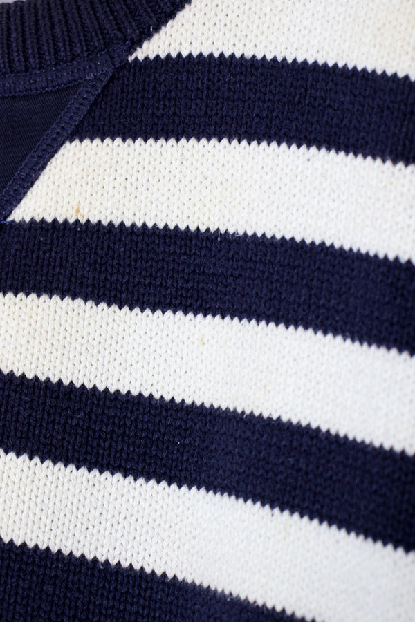 90'S COLOR BLOCK BORDER COTTON KNIT / RED / NAVY［ SIZE: XL USED ]