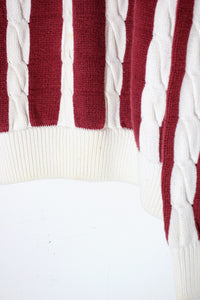 90'S COLOR BLOCK CABLE COTTON KNIT / BURGUNDY / NAVY ［ SIZE: XL USED ]
