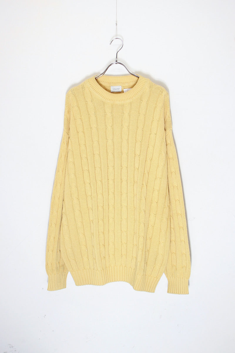 MADE IN ITALY 90'S COTTON CABLE KNIT SWEATER / YELLOW [ SIZE: L Equivalent, USED ]