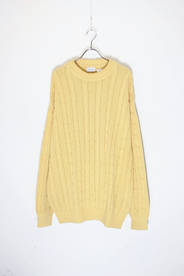 MADE IN ITALY 90'S COTTON CABLE KNIT SWEATER / YELLOW [ SIZE: L Equivalent, USED ]
