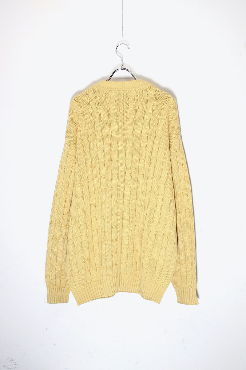 MADE IN ITALY 90'S COTTON CABLE KNIT SWEATER / YELLOW [ SIZE: L Equivalent, USED ]