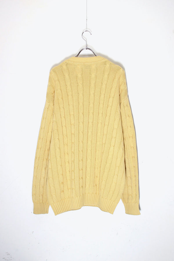MADE IN ITALY 90'S COTTON CABLE KNIT SWEATER / YELLOW [ SIZE: L Equivalent, USED ]