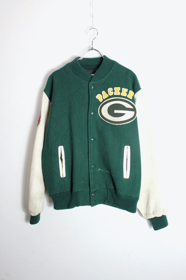 90'S NFL GREEN BAY PACKERS STADIUM JACKET / GREEN/WHITE [SIZE: M USED]