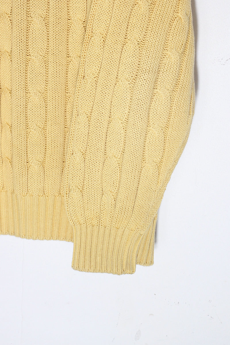 MADE IN ITALY 90'S COTTON CABLE KNIT SWEATER / YELLOW [ SIZE: L Equivalent, USED ]