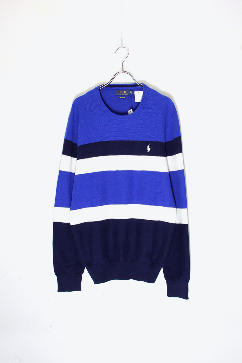 COTTON BORDER KNIT SWEATER DEADSTOCK / NOS / BLUE / NAVY / WHITE [ SIZE: M USED ]