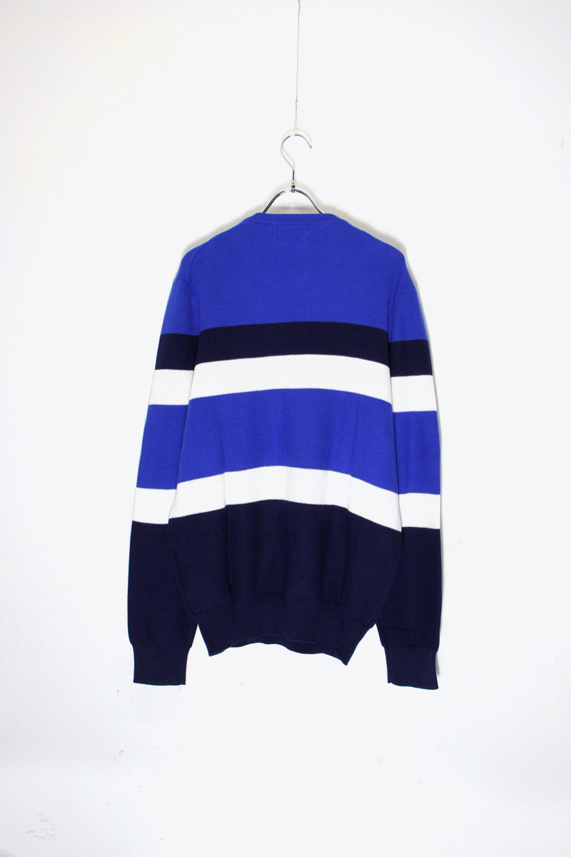 COTTON BORDER KNIT SWEATER DEADSTOCK / NOS / BLUE / NAVY / WHITE [ SIZE: M USED ]