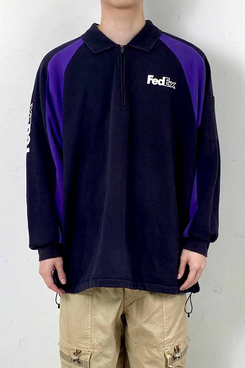 15'S HALF ZIP POLO SWEATSHIRT / BLACK / PURPLE [SIZE: L USED]