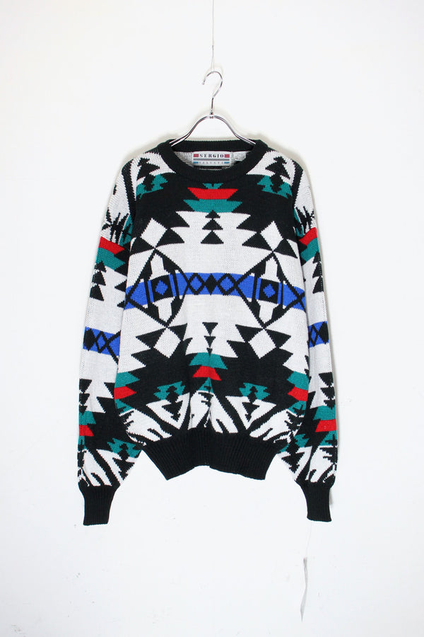 90'S ACRYLIC KNIT SWEATER DEADSTOCK / NOS / MULTI [ SIZE: L USED ]