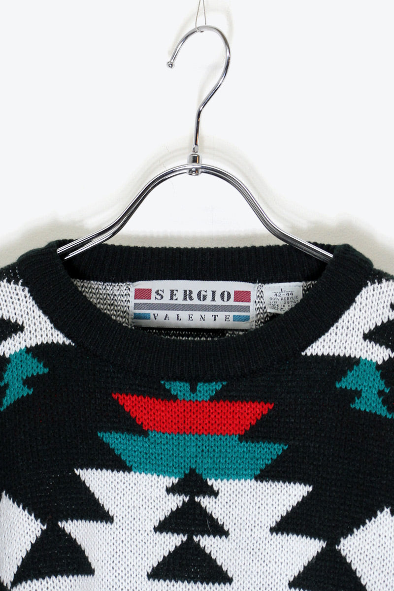 90'S ACRYLIC KNIT SWEATER DEADSTOCK / NOS / MULTI [ SIZE: L USED ]