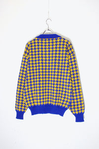 MADE IN ROMANIA 90'S NORDIC PATTERN ACRYLIC KNIT SWEATER / YELLOW / BLUE［ SIZE: M USED ]