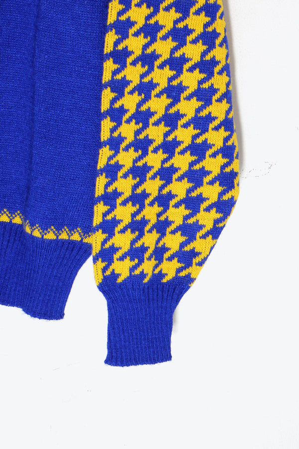 MADE IN ROMANIA 90'S NORDIC PATTERN ACRYLIC KNIT SWEATER / YELLOW / BLUE [ SIZE: M USED ]