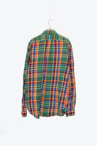 90'S L/S B.D CHECK SHIRT / GREEN / ORANGE / BURGUNDY［ SIZE: L USED ]