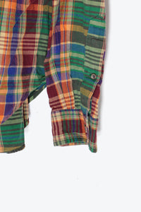 90'S L/S B.D CHECK SHIRT / GREEN / ORANGE / BURGUNDY［ SIZE: L USED ]