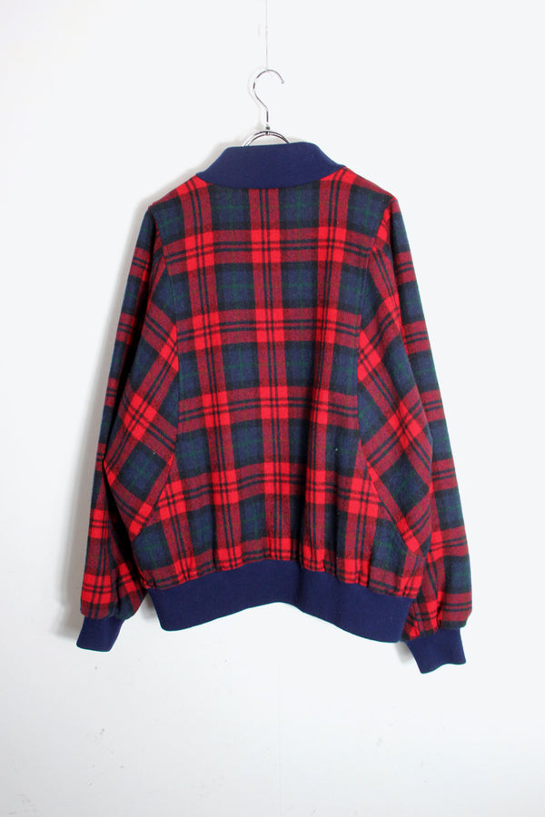 MADE IN USA 80'S WOOL ZIP CHECK JACKET / RED/NAVY [SIZE: M Equivalent USED]