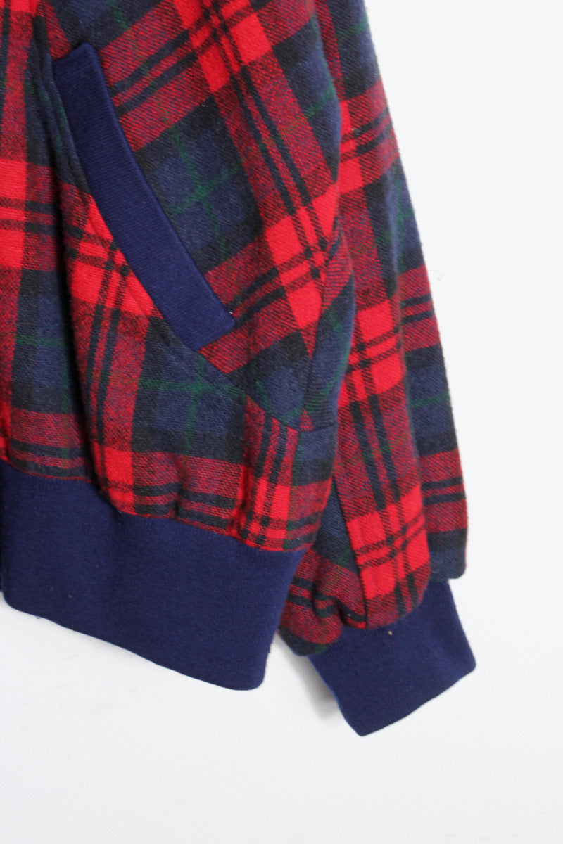 MADE IN USA 80'S WOOL ZIP CHECK JACKET / RED/NAVY [SIZE: M Equivalent USED]