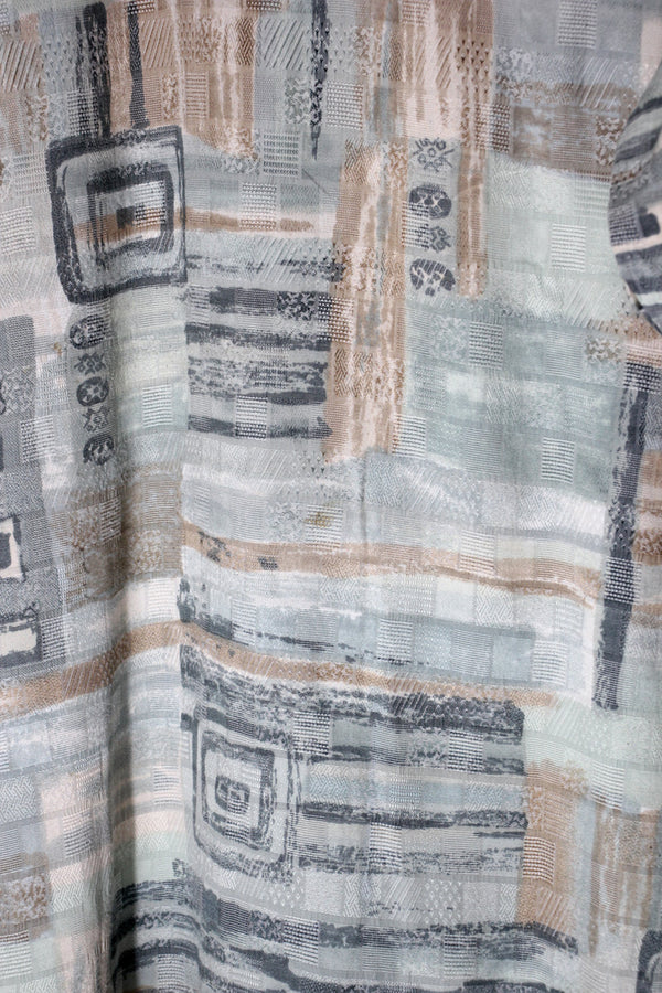 90'S S/S POCKET DESIGN PATTERN VISCOSE ART SHIRT / LIGHT GREEN/BEIGE [SIZE: L equivalent USED]