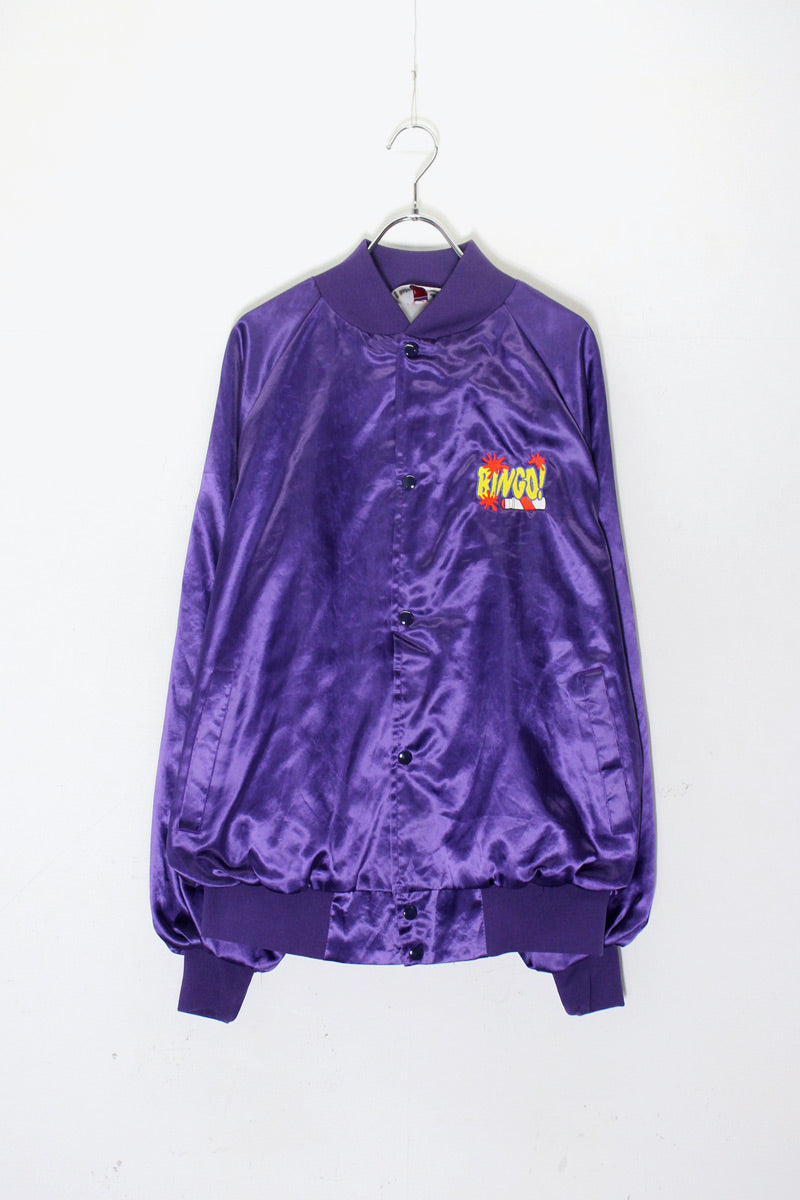 MADE IN USA 90'S NYLON STADIUM JACKET / PURPLE [ SIZE: XL USED ]