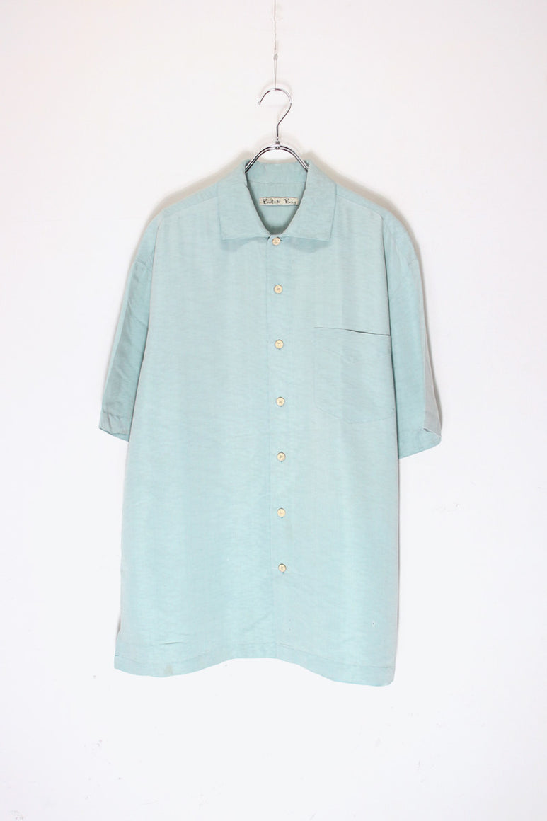 90'S S/S POCKET RAYON SHIRT / EMERALD GREEN [SIZE: M USED]