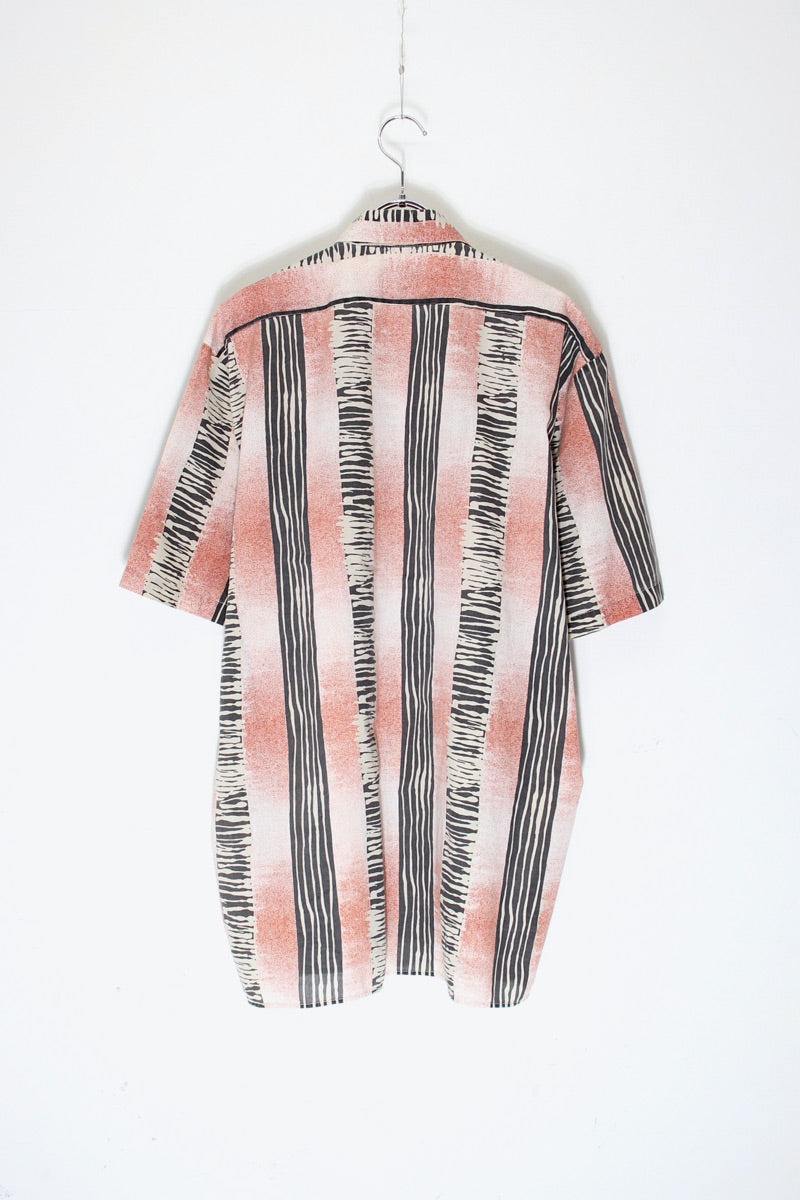 90'S S/S B.D DESIGN PATTERN STRIPE SHIRT / PINK/WHITE/BLACK [SIZE: L USED]
