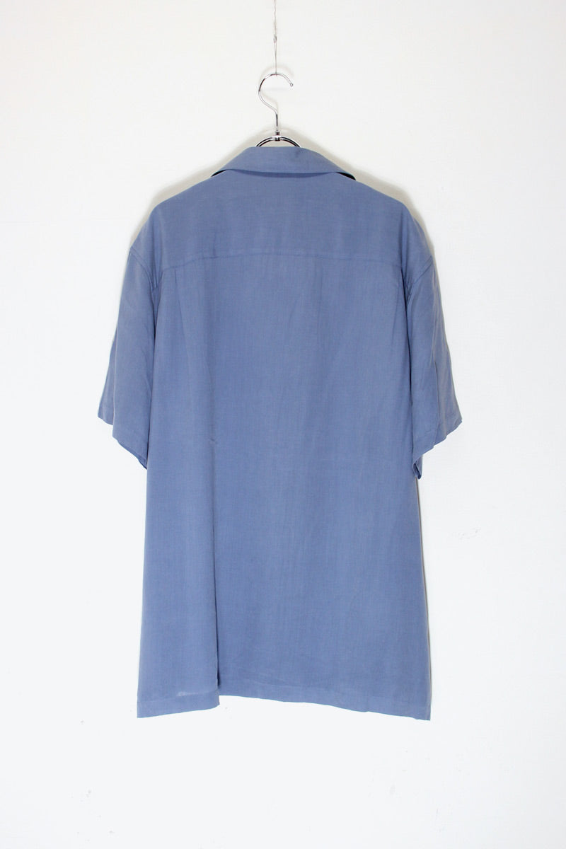 S/S OPEN COLLAR TWO TORN SILK SHIRT / DUSTY BLUE/NAVY [SIZE: L USED]