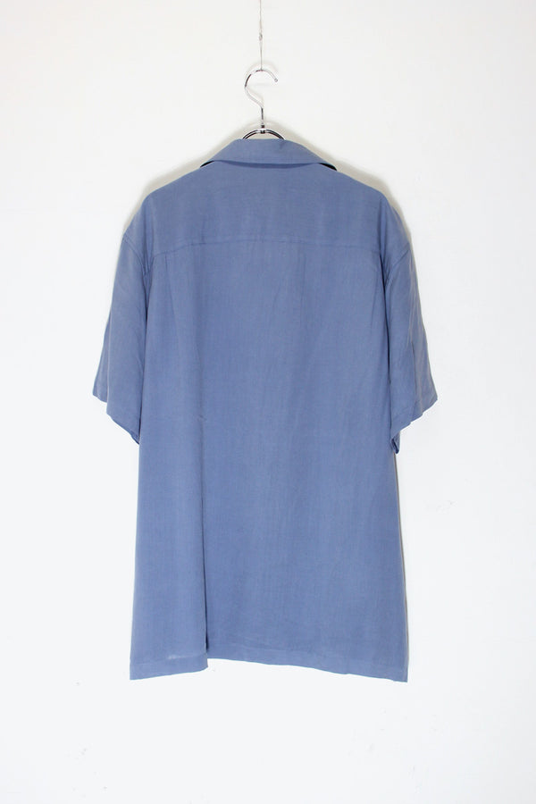 S/S OPEN COLLAR TWO TORN SILK SHIRT / DUSTY BLUE/NAVY [SIZE: L USED]