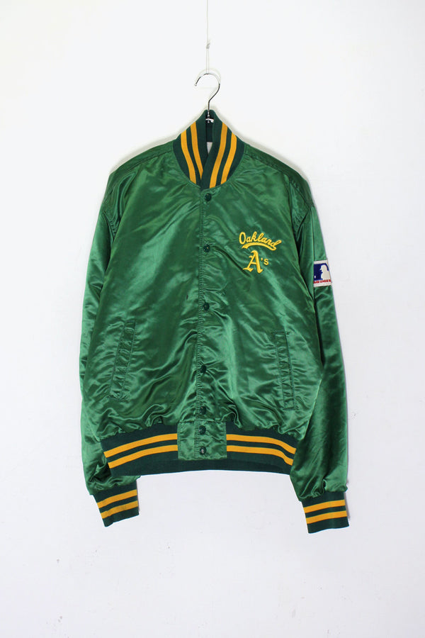 MADE IN USA 90'S OAKLAND ATHLETICS MLB NYLON STADIUM JACKET / GREEN [ SIZE: M USED ]