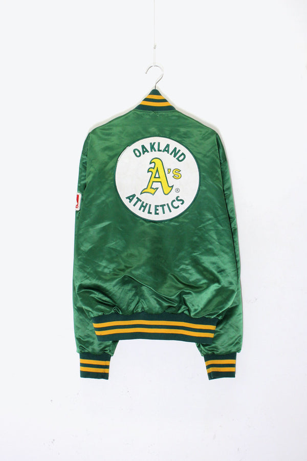 MADE IN USA 90'S OAKLAND ATHLETICS MLB NYLON STADIUM JACKET / GREEN [ SIZE: M USED ]