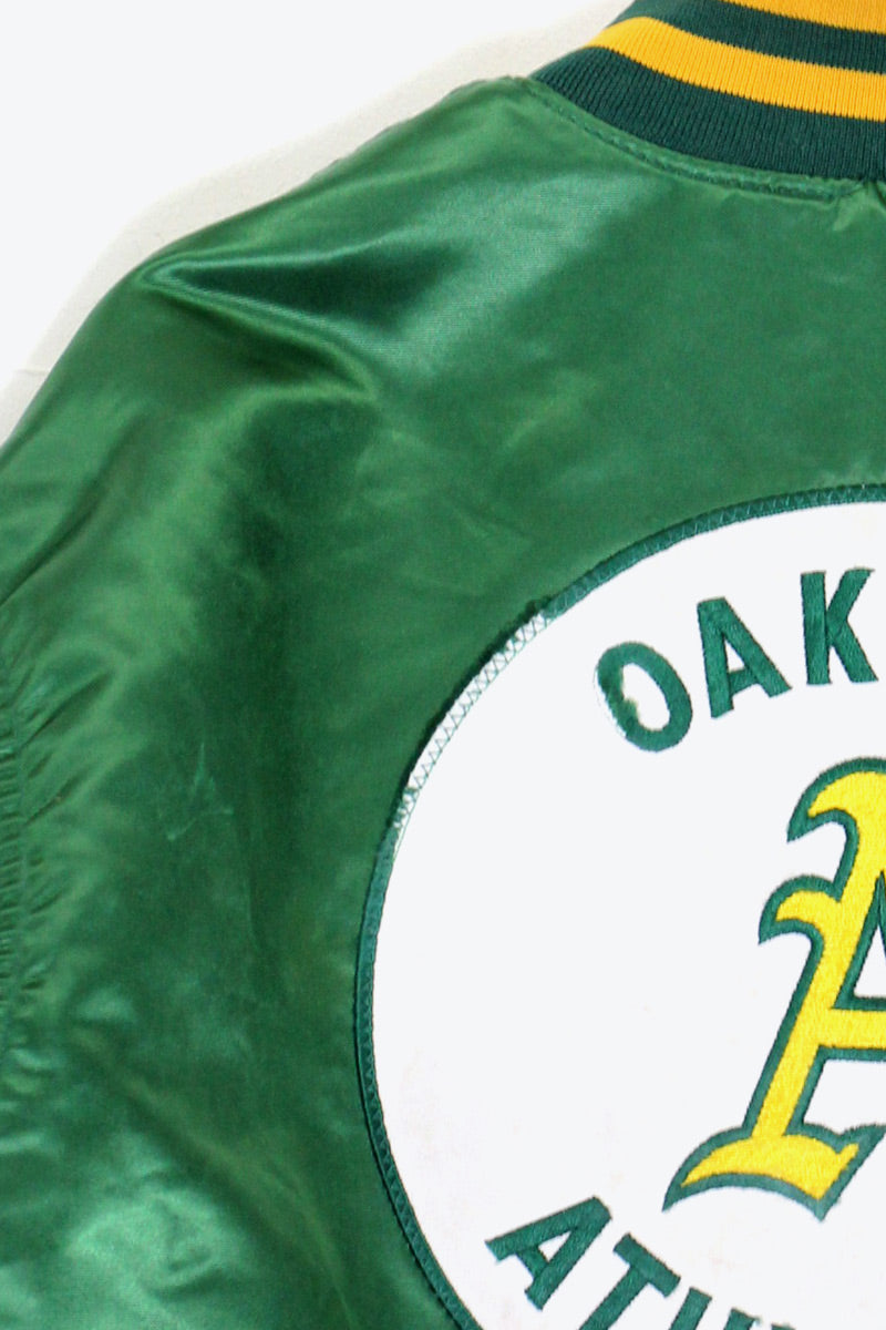 MADE IN USA 90'S OAKLAND ATHLETICS MLB NYLON STADIUM JACKET / GREEN [ SIZE: M USED ]