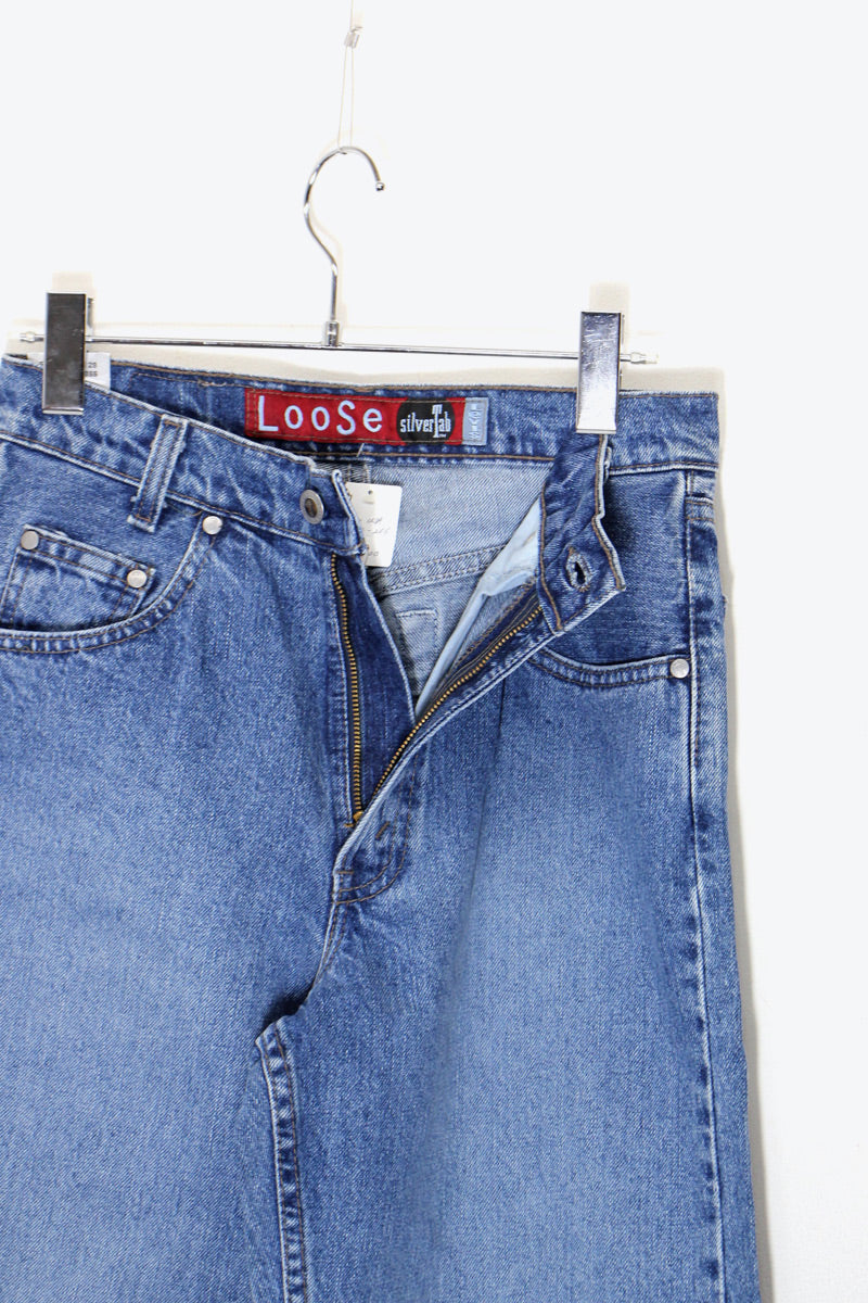 MADE IN USA 96'S SILVER TAB LOOSE DENIM PANTS DEADSTOCK / NOS / INDIGO [SIZE: W27L32 USED]