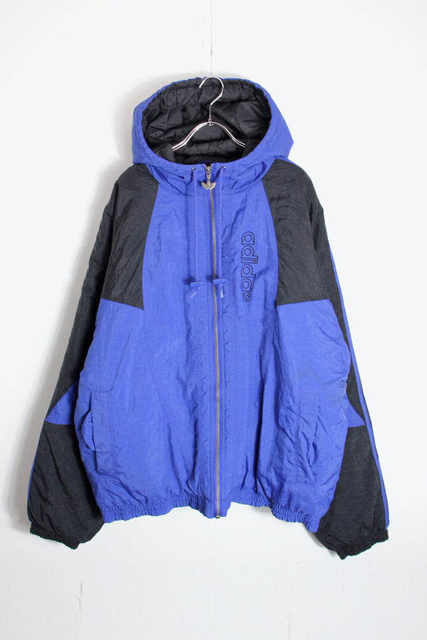 90'S NYLON HOODIE PUFF JACKET / BLUE/BLACK [SIZE: L USED]