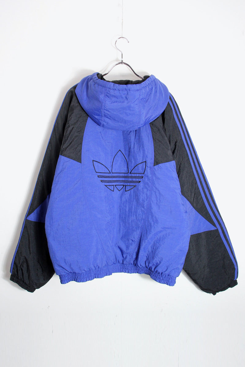 90'S NYLON HOODIE PUFF JACKET / BLUE/BLACK [SIZE: L USED]