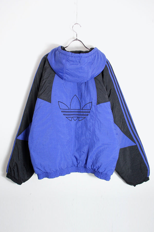 90'S NYLON HOODIE PUFF JACKET / BLUE/BLACK [SIZE: L USED]
