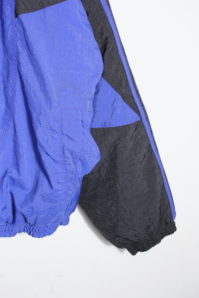 90'S NYLON HOODIE PUFF JACKET / BLUE/BLACK [SIZE: L USED]