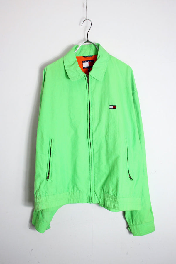90'S BACK LOGO COTTON NYLON ZIP JACKET / NEON GREEN [SIZE: M USED]