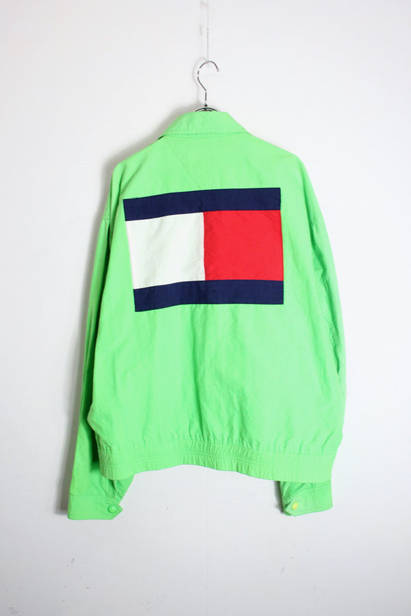90'S BACK LOGO COTTON NYLON ZIP JACKET / NEON GREEN [SIZE: M USED]