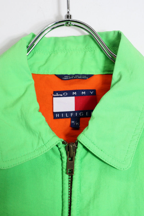 90'S BACK LOGO COTTON NYLON ZIP JACKET / NEON GREEN [SIZE: M USED]