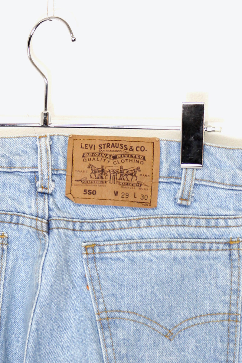 MADE IN USA 92'S ORANGE TAB 550 DENIM PANTS / LIGHT BLUE [SIZE: W29L30 USED]