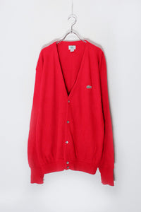 MADE IN USA 90'S ONE POINT ACRYLIC KNIT CARDIGAN / RED [SIZE: XL USED]