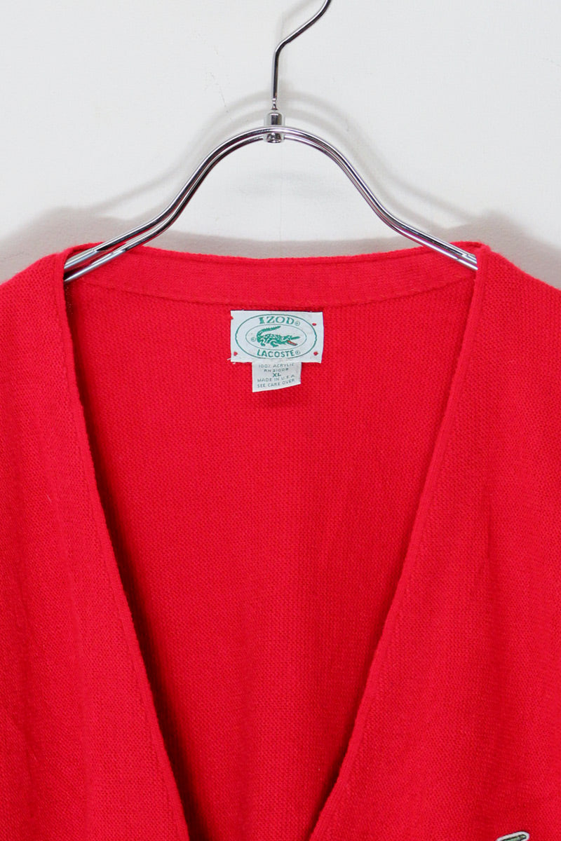 MADE IN USA 90'S ONE POINT ACRYLIC KNIT CARDIGAN / RED [SIZE: XL USED]