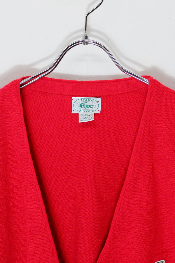 MADE IN USA 90'S ONE POINT ACRYLIC KNIT CARDIGAN / RED [SIZE: XL USED]
