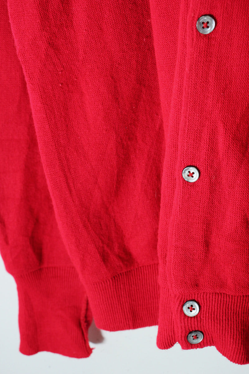 MADE IN USA 90'S ONE POINT ACRYLIC KNIT CARDIGAN / RED [SIZE: XL USED]