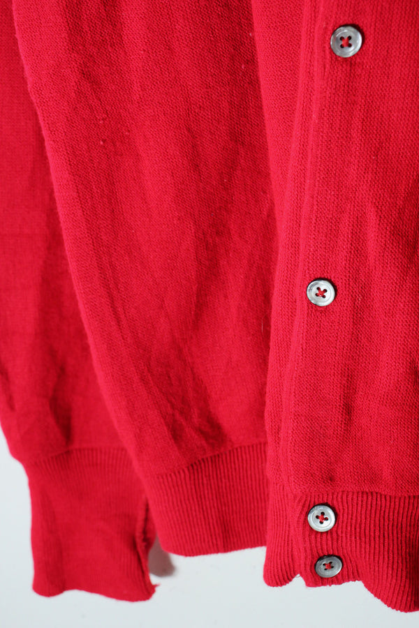 MADE IN USA 90'S ONE POINT ACRYLIC KNIT CARDIGAN / RED [SIZE: XL USED]